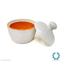 Handcrafted White Orange Marble Ceramic Butter Pot with Lid - Butter Pot